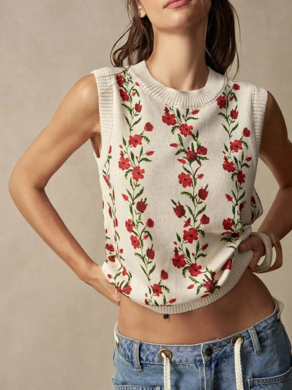 Apricot Casual Women's Floral Print Knitted Vest top